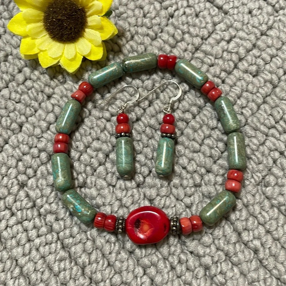 Turquoise, Coral Bracelet - Picture 1 of 3